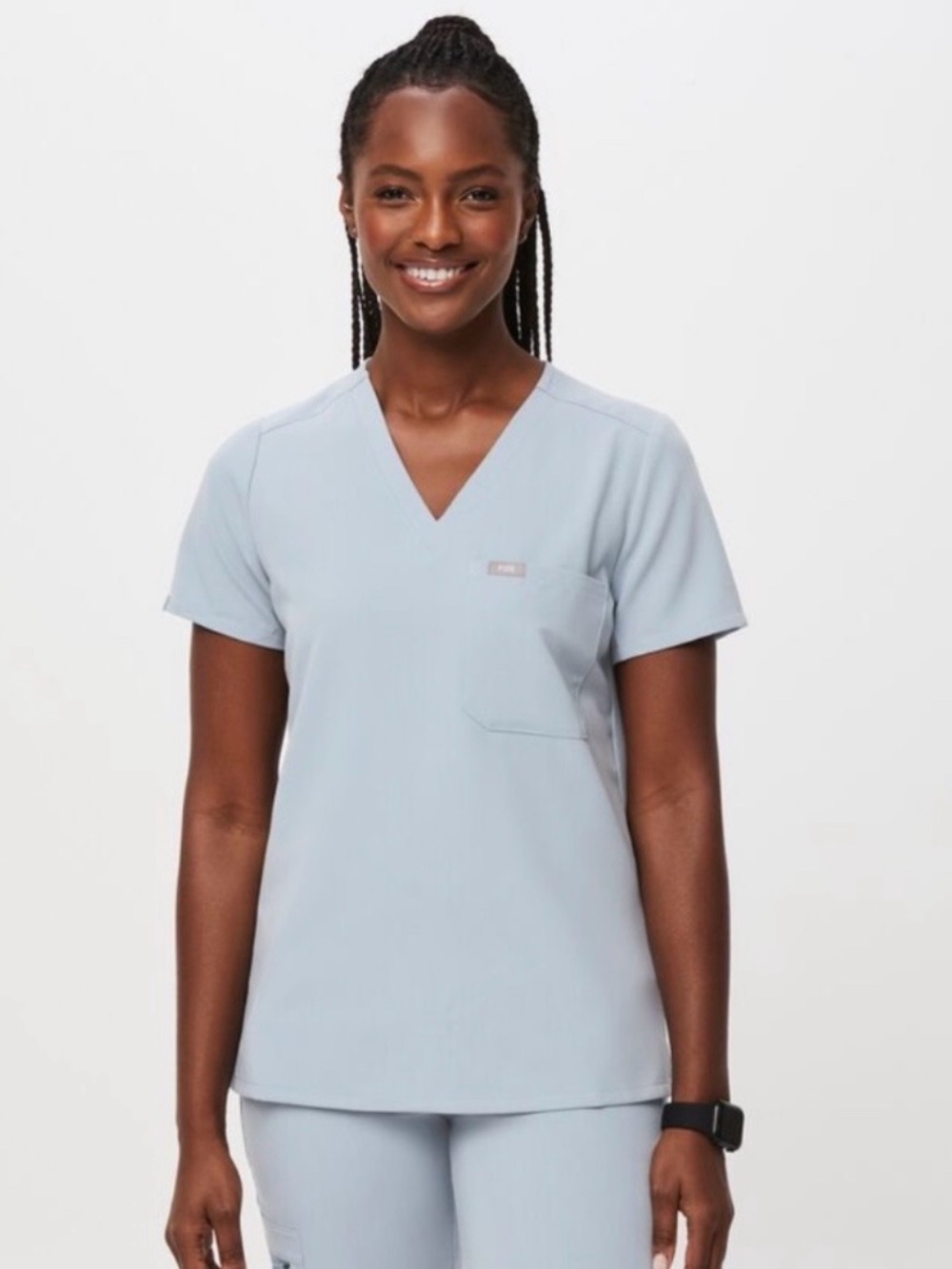FIGS Dusty Blue Catarina One-Pocket Scrub Top Size Small